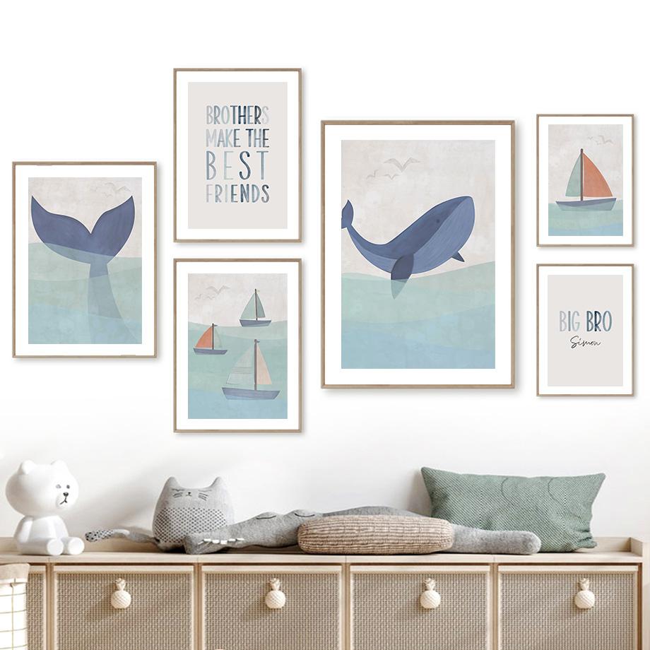 Whale Sailboat Ocean Wave Walk Nautical Maritime Quote Wall Art Canvas Painting Posters And Prints Wall Pictures Kids Room Decor