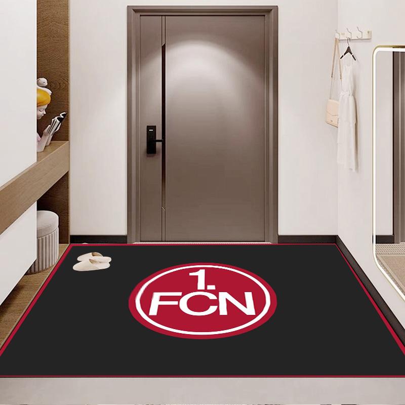 1. FCN Fußballverein Einfaches Logo Teppich, Bodenmatte mit einfarbig schwarzem Hintergrund, Rutschfester Teppich für Wohnzimmer Schlafzimmer, Sport Dekor Teppich