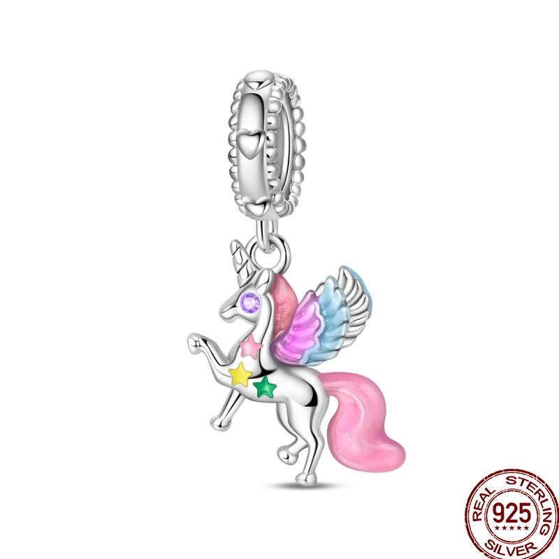 Sweet Copper Princess Dress Rainbow Horse Cat Charms Beads Fit Pan Original Bracelets Diy Jewelry