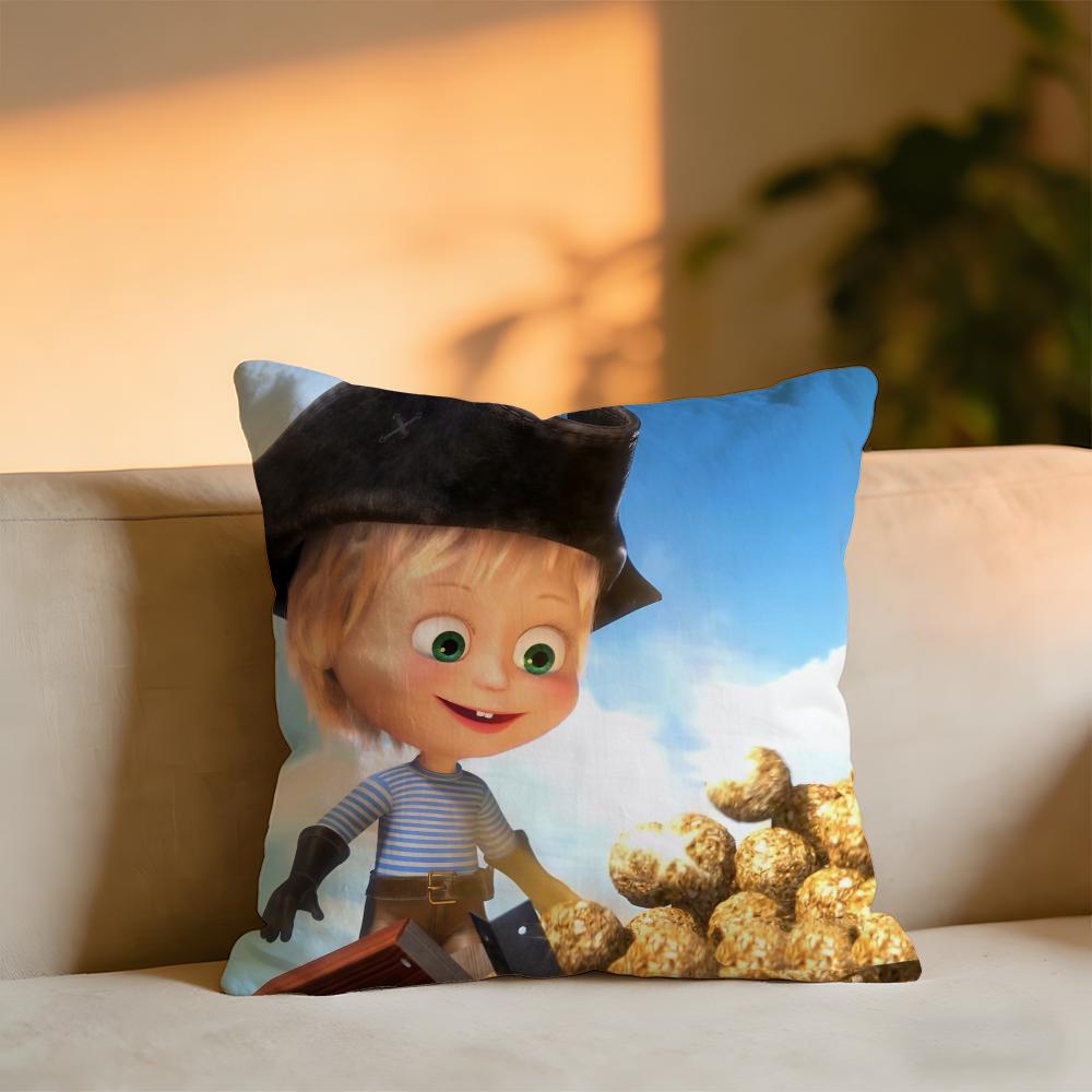 Masha And The Bear Cushion Cover Cozy Velvet Throw PillowSoft Warm Cushion For Sofa  Bed 30x30 cm