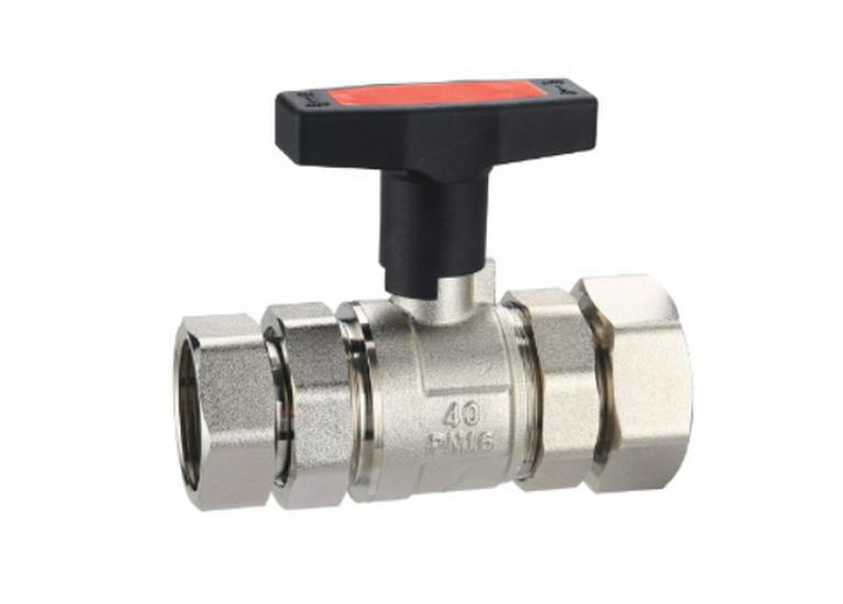 Double-Circuit PPR Ball Valve with Male/Female Threads, Double Union, Straight-Through, Buffer Tank, High Stem, Large Bore, Brass Valve