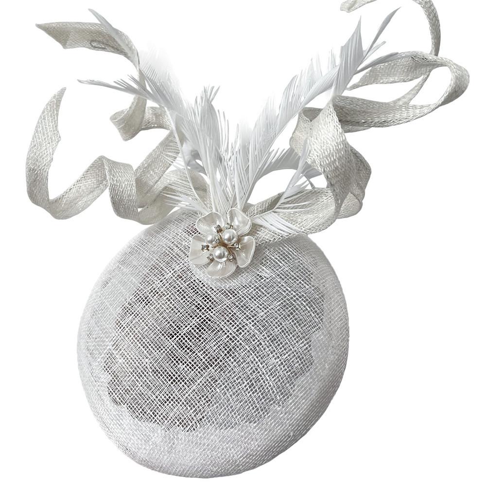 

Handmade Hemp Yarn Feather Top Hat European And American Simple Style Feather Hairpin Top Hat Ball Banquet Headdress білий