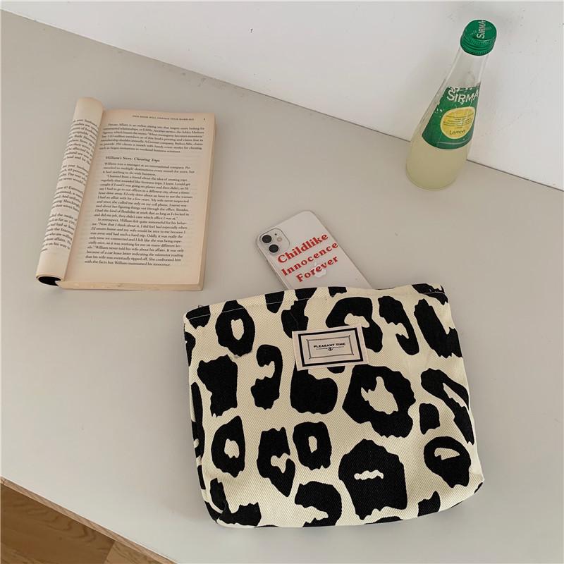 Fashionable Beige Leopard Print Canvas Tote Bag - Large Capacity Shoulder Handbag for Female Students