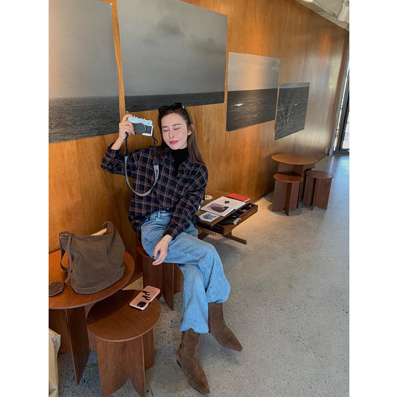 Sheepskin version large tube circumference suede pointed head medium boots low heel thick heel flat bottom retro fashionable Martin short boots