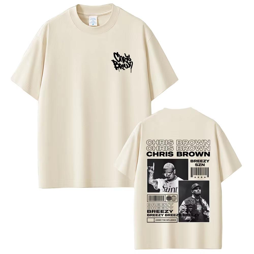 Sommer Unisex Vintage Top Mode T-Shirt Rapper Chris Brown Breezy Bowl XX Tour 2026 T-Shirt Herren Damen Hip Hop Mode Popmusik T-Shirts XL beige