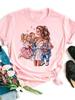 Women T Shirt Cartoon Mom Daughter Son Print Lady Tshirts Short Sleeve Tops Womens Kawaii Graphic Female Tshirt Clothe
