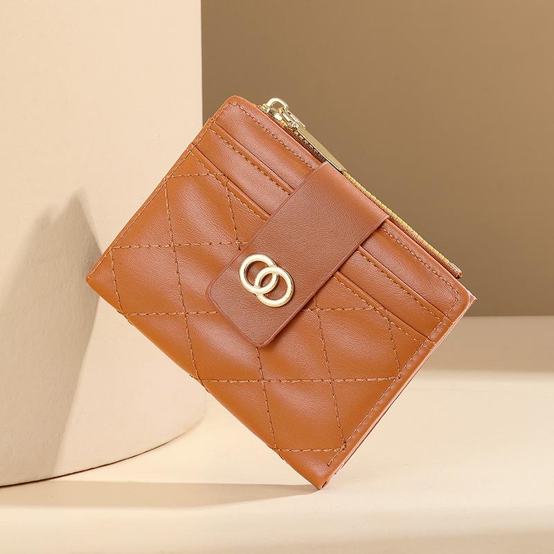 Korean Style Men's Diamond Lattice Zipper Wallet with Multi-Card Slots