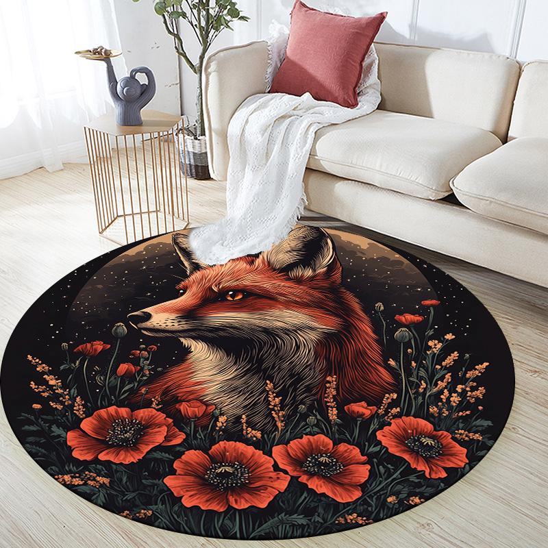 

Лунная Лиса, Круглый Ковер, Ковер для Гостиной, Спальни, Дивана, Игровой Комнаты, Нескользящий Коврик 80cmx80cm