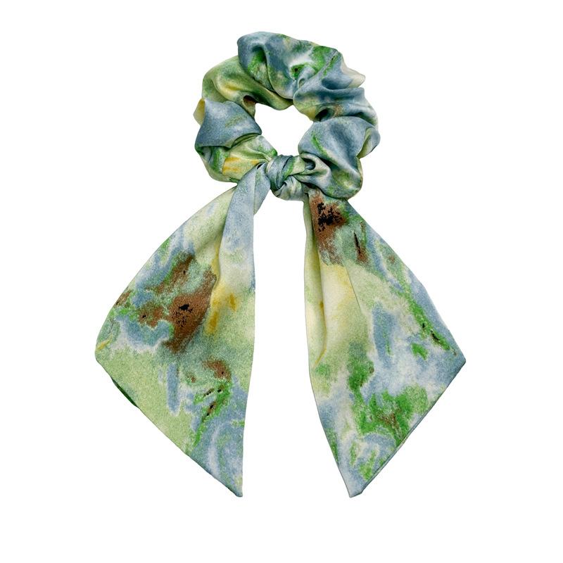 New Style Artistic Oil Painting Ribbon Hairband for Women, Elegant Design, Low Ponytail Elastic Hairstring