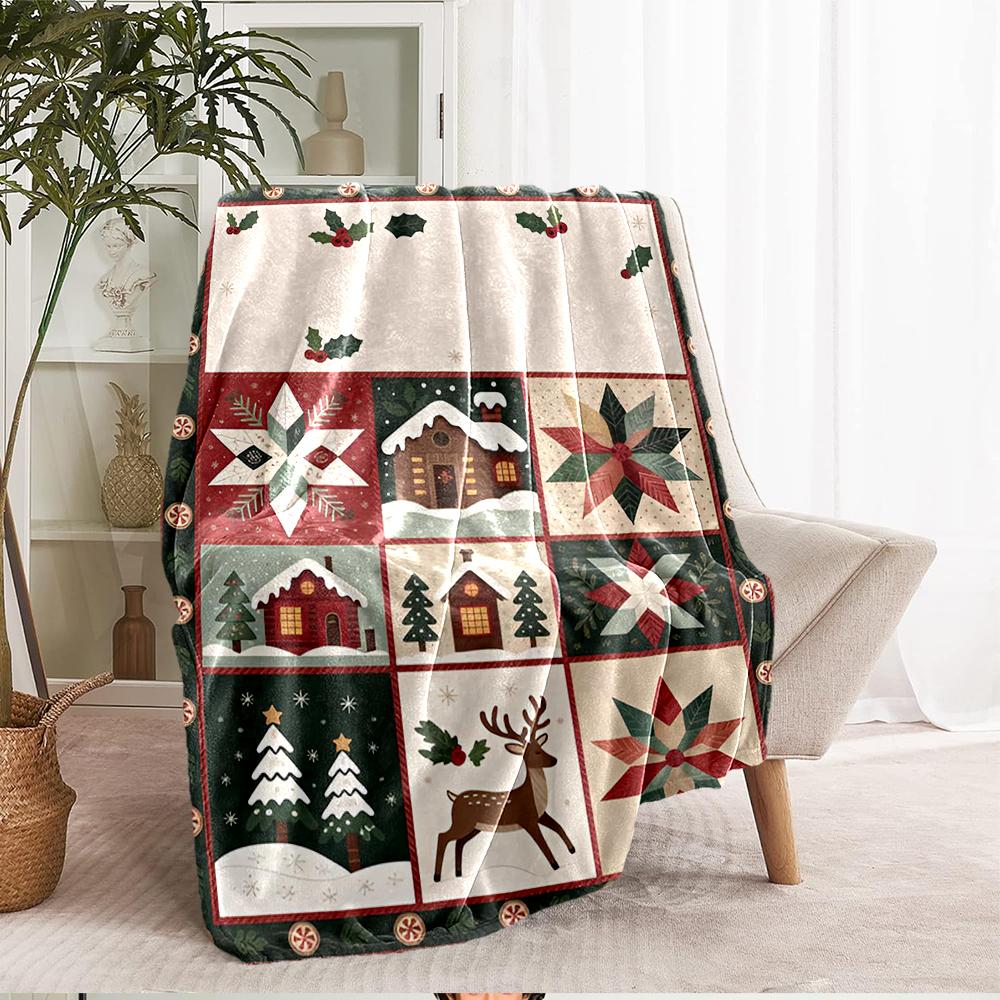 Christmas Theme Printed Blanket - Perfect for Couch, Bed, Travel & Outdoor Use | Machine Washable, Cozy & Durable.