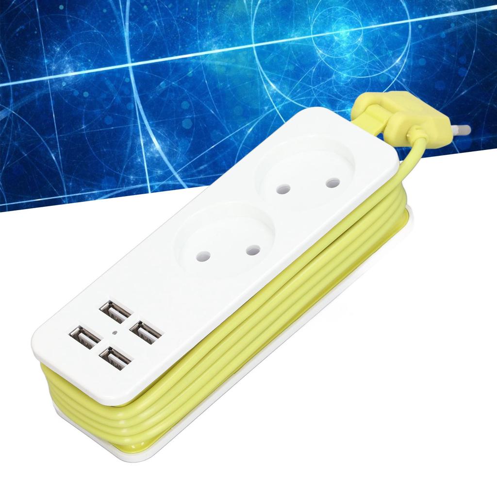 Régua de Energia 1200W 10A 2 Tomadas Redondas 4 Portas USB Tomada de Energia para Telefone Laptop