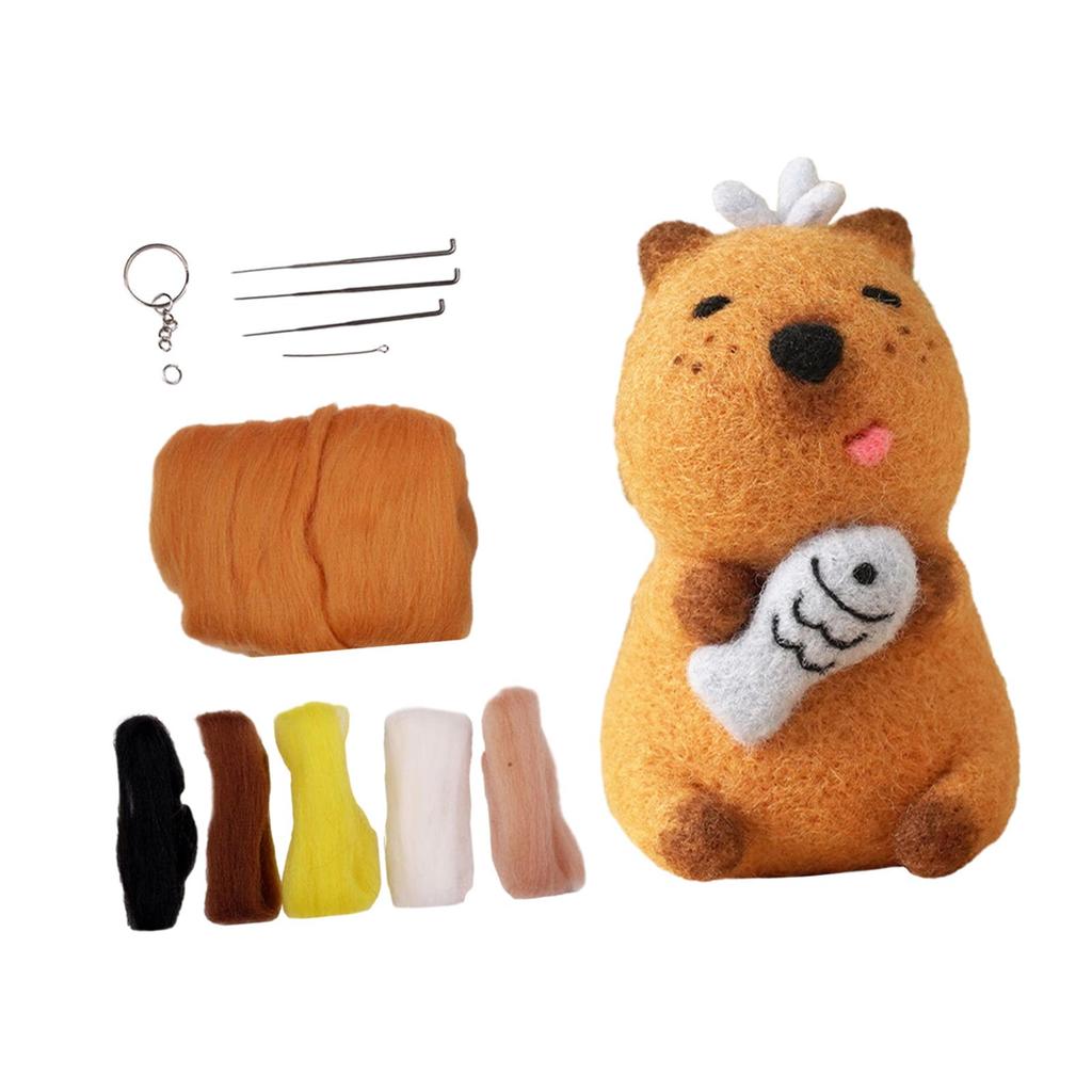 Capybara Stuffed Toy Cartoon Interactive Toy DIY Wool Felt Material Felting Craft Project for Children Beginners Adults Gifts