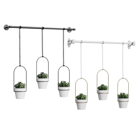 1 Set Hanging Plant Pot Wall Plant Hanger Includes Adjustable Metal Rod 3 Planters And Nylon Ropes Flower Pot Hanger