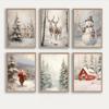 Santa Claus Christmas Tree Canvas Print Snow Landscape Paint Winter Christmas Wall Art Poster for Modern Living Room Home Decor
