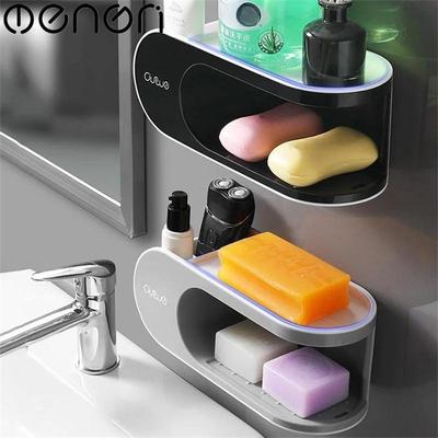MENGNI Drainer Soap Dish for Bathroom Multifunction Soap Holder with Hooks Organizer Punch-free Storage Box Bathroom Accessories