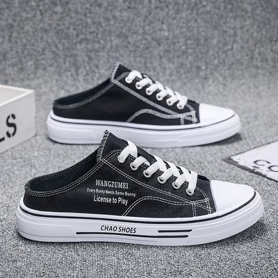 Autumn Baotou Slippers Men's Tide Street Men's Canvas Shoes Casual Shoes Half Drag Men's Shoes Comfortable Breathable Slip-resistant Walking Shoes