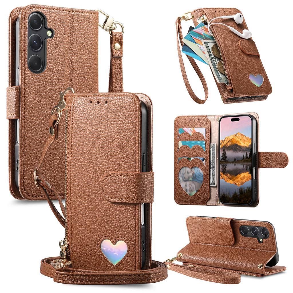 For Samsung Galaxy A57 A56 5G A54 A53 A52 A51 A71 4G A50 A30S Wallet Case - Zipper Purse with Card Holder, Stand, Wrist Strap