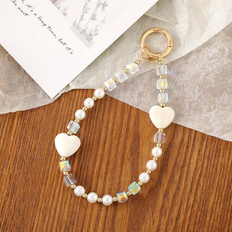 

Crystal Bead Pendant With Colored Heart Phone Strap ABS
