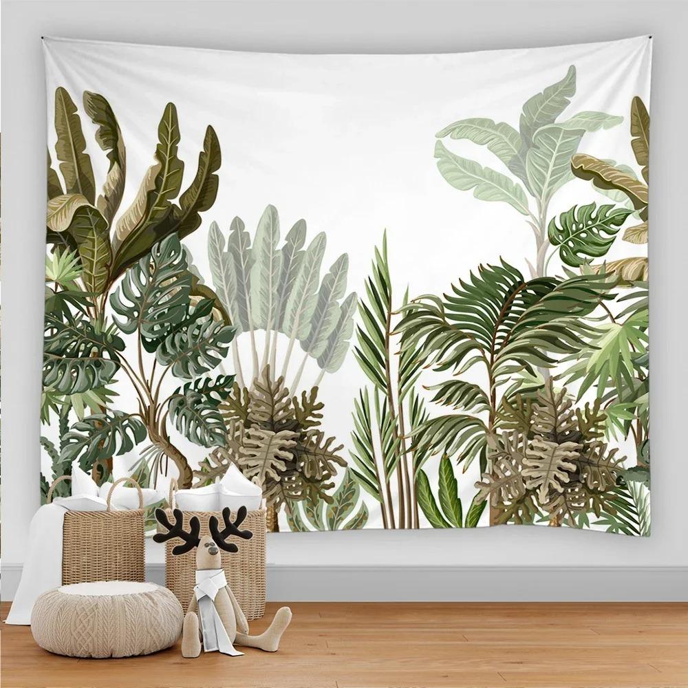 Tropical leaves flowers and birds beach wall hanging animal background palm tree wall hanging tapestry wall cloth carpet