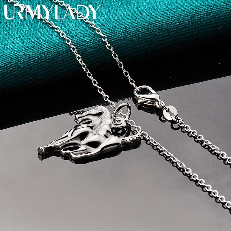 URMYLADY 925 Sterling Silver Smooth Horse Pendant Necklace For Women Wedding Party Fashion Jewelry