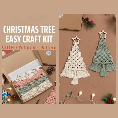 Kit Macramê Árvore de Natal DIY Kit Árvore Tecida em Macramê Enfeites Tecidos à Mão para Decoração de Natal