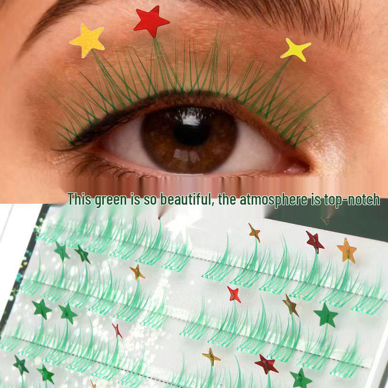 Shiluqiqi Glue-Free Light Green Sunflower Starry Whisper Lashes for Christmas & Cosplay