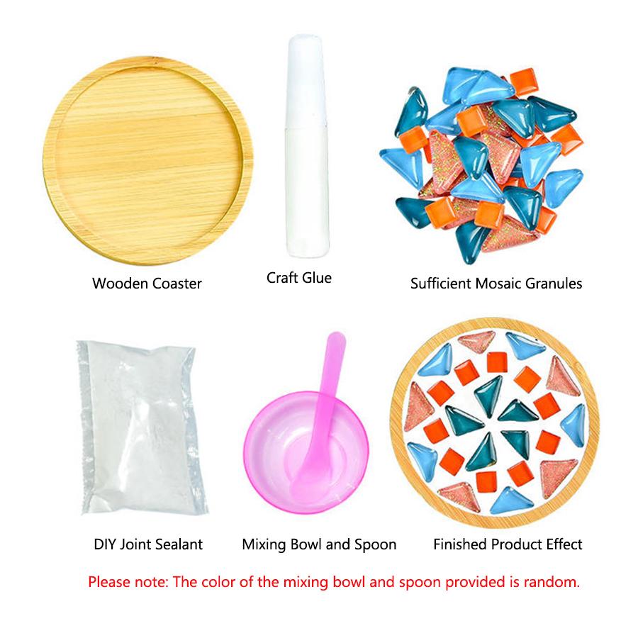 DIY Glass Mosaic Tile Kit - Mixed Colors Wooden Coaster Set for Adults, Craft Supplies for Home Decor & Gift Making