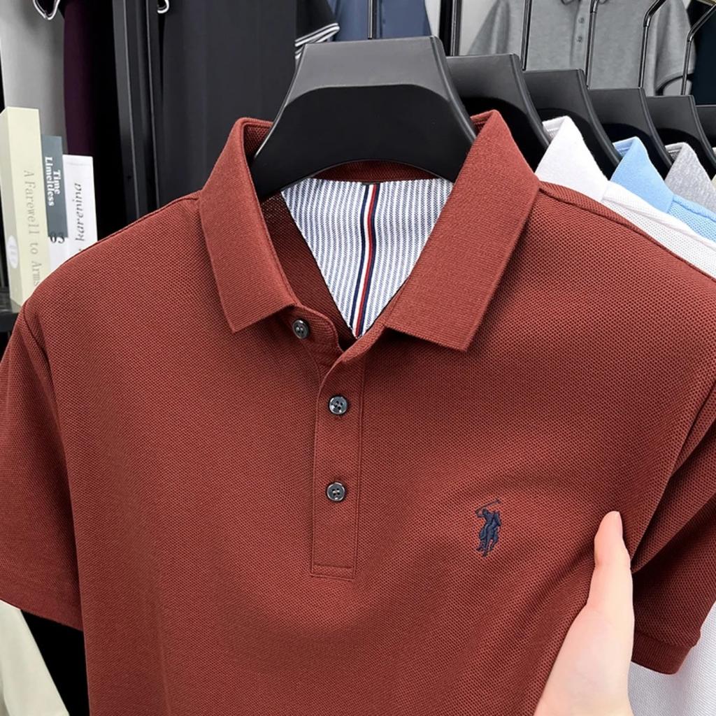 100% Pure Cotton Short Sleeved Men's Polo Shirt Fashion Embroidery Golf Top Casual Business T-shirt