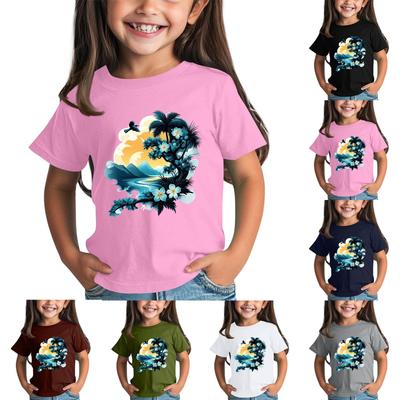 Moda infantil diária estampada gola redonda manga curta camiseta casual top