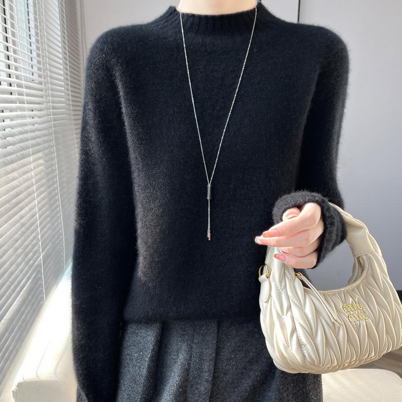 New autumn elegant style wool pullover half turtleneck loose sweater women's cardigan