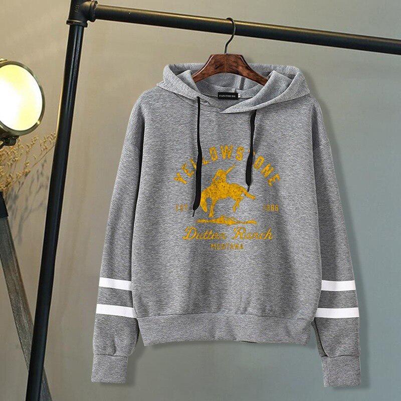 Men's and Women's Fashion Casual Yellowstone Print Pullover Shirt Personalized Outdoor Long Sleeve Striped Sweatshirt Hoodie Top