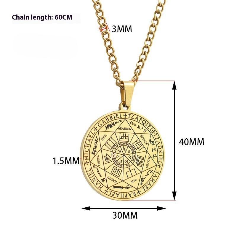 Trend Kabbalah Amulet Seven Archangel Seal Stainless Steel Furnace Real Gold Electroplated Pendant Necklace