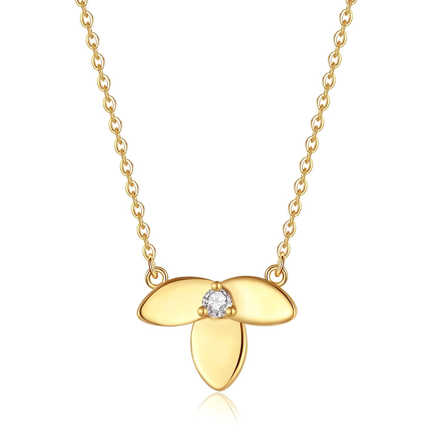 

FANCIME Diamond Necklace for 18K Flower Pendant with Natural Lucky Perfect Gift for Gift Wrapping Included Women, Gold, Stone, Charm, Mother s Day,