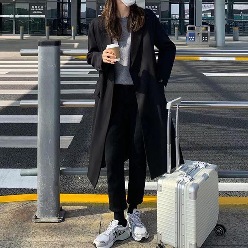 Damen Frühling & Herbst Koreanischer Stil Langer Blazer Mantel - Locker, Einreihig, Hochwertiger Casual Anzug Trench.