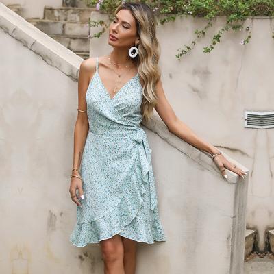 Summer Casual Floral Printed Irregular Short Beach Dress Women Sexy Sleeveless Ladies Dress Fashion Slim Robe Femme 26007