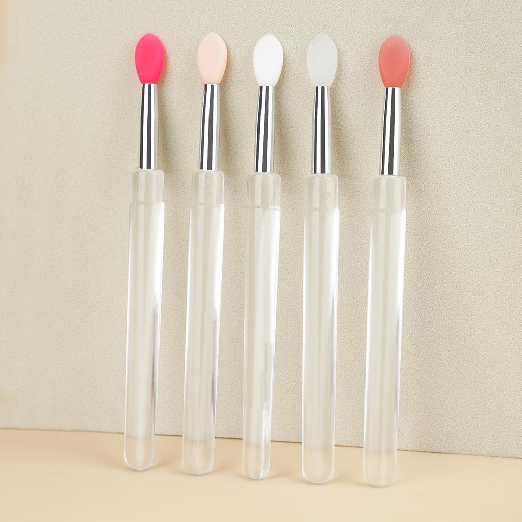 1 Pcs Portable Silicone Lip Brush With Cover Soft Lipstick Brush Washable Without Staining Transparent Handle Lip Makeup Brush