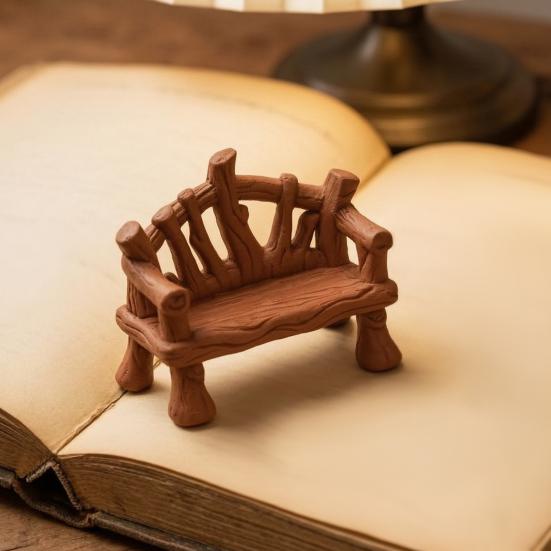 Natural Texture Craft Supplies 3D Printed Mini Twig Bench for Dollhouse Furniture, Rustic Branch Miniature Scene Enhancers Shape Micro Landscape
