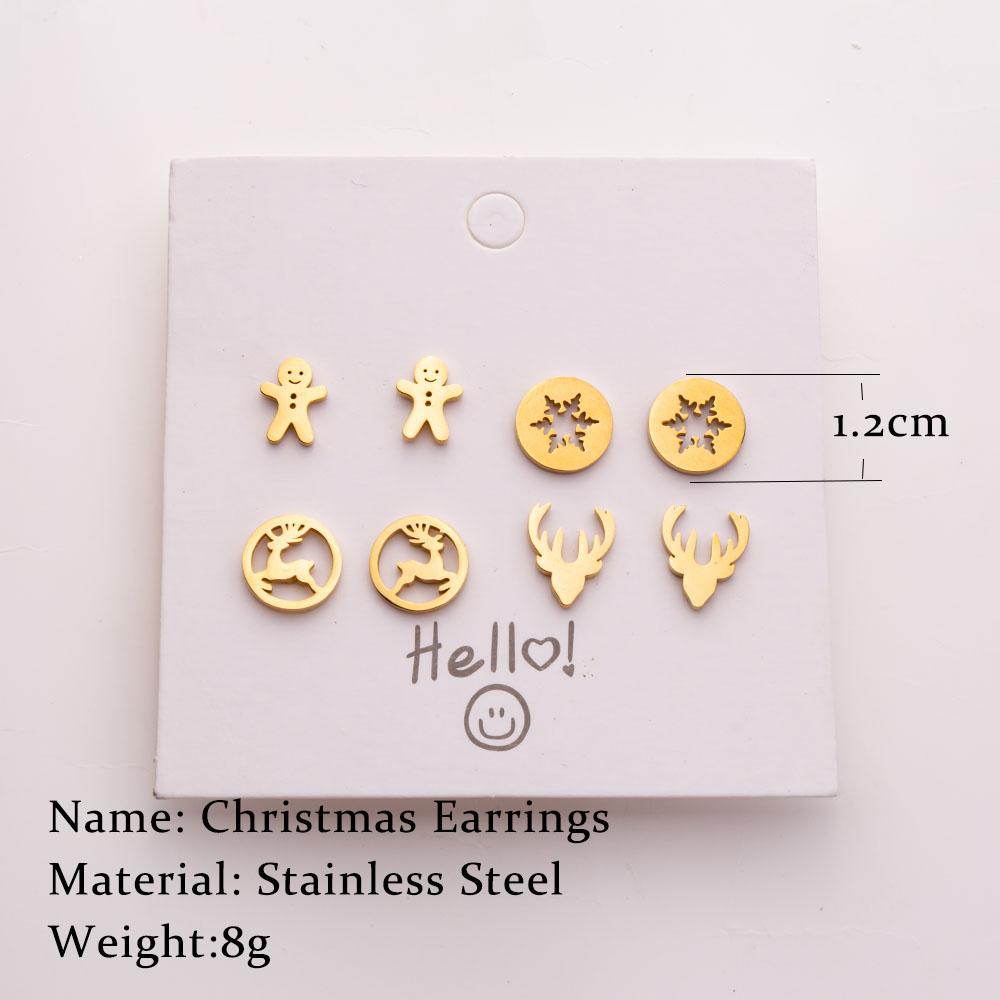Vánoční sady náušnic pro ženy Zlatá barva Nerezová ocel Vánoční pecky Sada Los Sněhové vločky