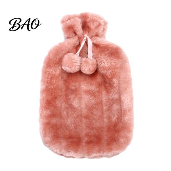 Hot Water Bag with Drawstring 2L Bottle Plush Cover, Pompom Lightweight Bag, Winter Warm for Hands, Feet, Stomach