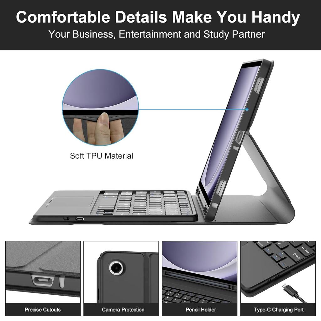 For Samsung Galaxy Tab A9 Plus 11 inch Case, Keyboard Case for Samsung Galaxy Tab A9+ 11 inch SM-X210/X216/X218