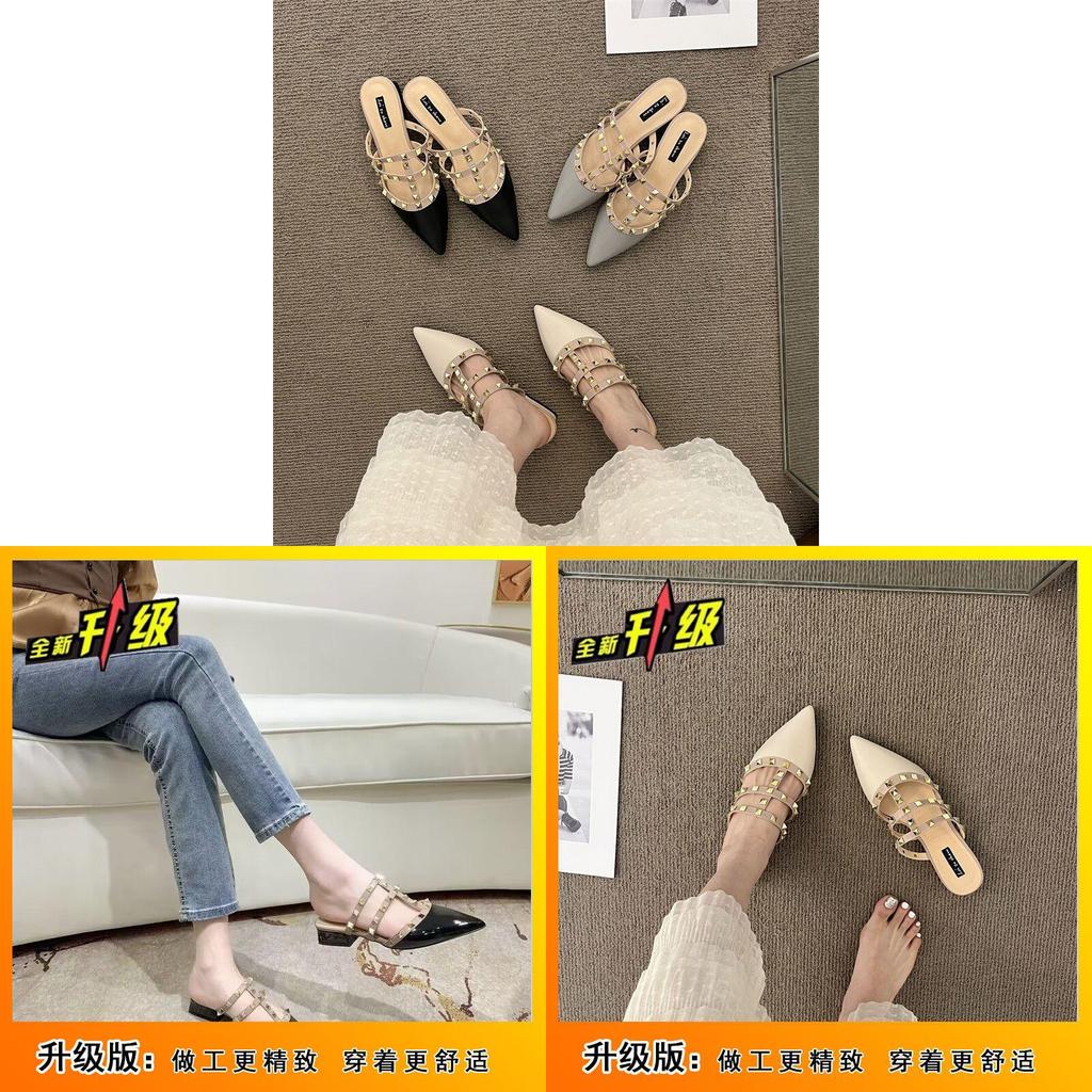 French Chic Low Heel Sandals With Studded Details For Daily Wear