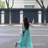 French hollow suspender dress women's summer seaside vacation wind beach skirt pleated lazy relaxation long skirt