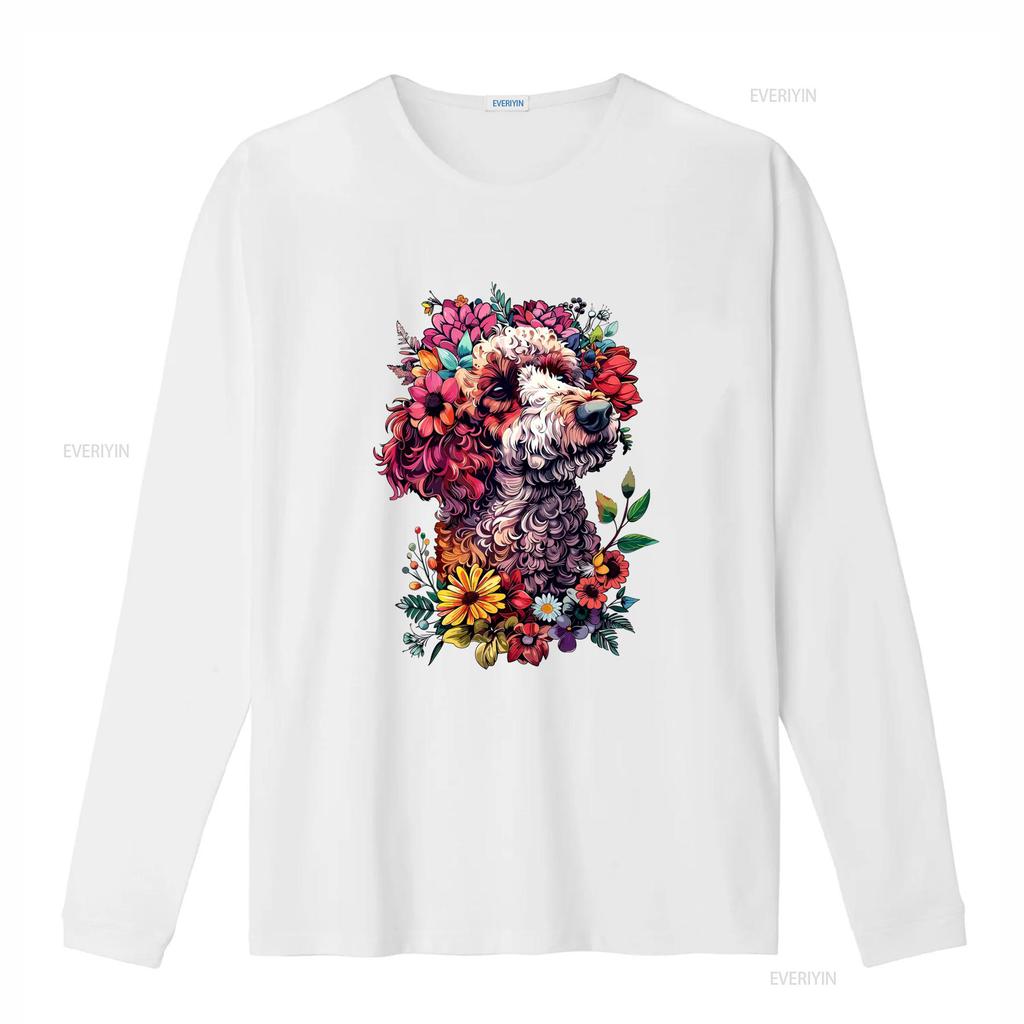 Vibrant Floral Poodle Dog Print Casual Nature Art T Shirt vintage Washed Unisex designer clothes fashion Stretched