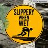 2D Flat, 1pc Round Aluminum Hanging Sign - "Slippery When Wet" Safety Warning Metal Wall Art, Yellow & Black Retro Caution Design, Perfect for Pool