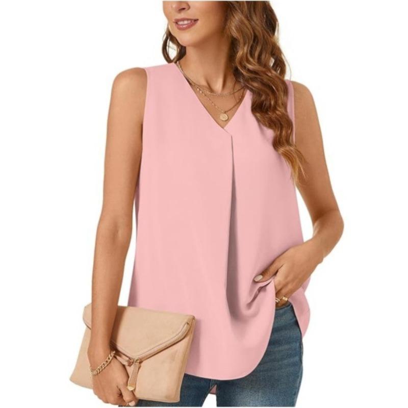JPNTKY Women's Fashion Casual Solid Color Print Sleeveless V Neck Blouses & Shirts