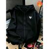 Heart Graphic Print Zip‑Up Hoodie Fashionable Comfortable Creative Casual Sports Loose Versatile Daily Autumn Winter Warm Long Sleeved Hoodie