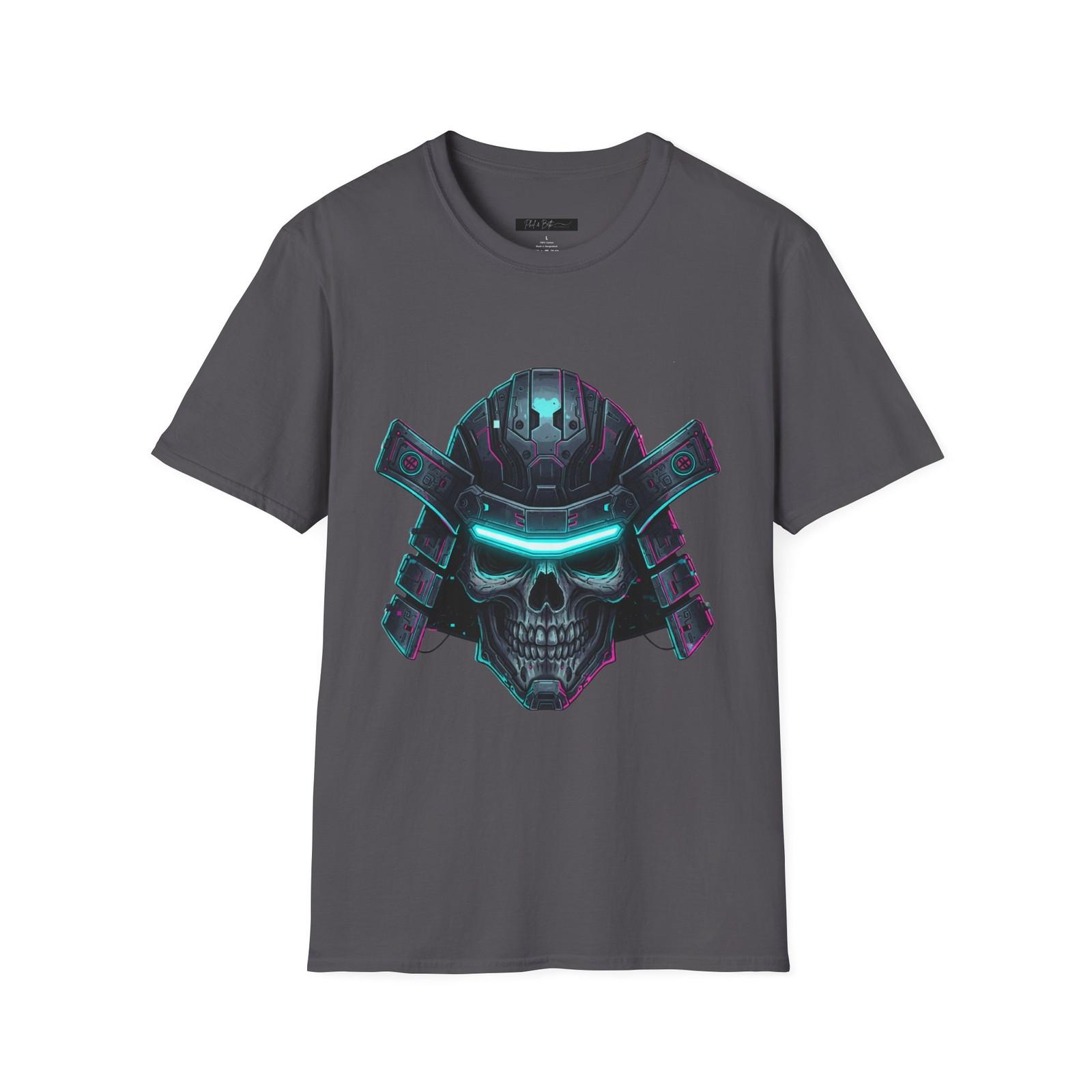 Neon Samurai Skull T-Shirt Cyberpunk Graphic Tee Sci-Fi Oni Mask Cotton Tshirt S