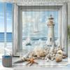 Blue Ocean Beach Seaside Lighthouse View Shower Curtain, Bathroom Decorative Shower Curtains, Home Curtain With Hooks