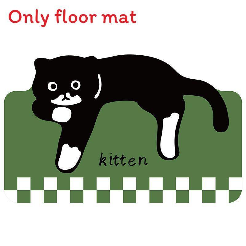 Cute Dog Cartoon Cat Checkered Pattern Diatom Mud Cushion Kitchen Carpet Toilet