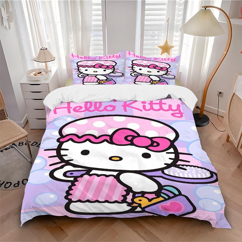3pcs Bath Hello Kitty Print Cover Set Ultra Soft, Breathable, and Comfortable Bedding with Stylish Design for Bedroom and Guest Room Decor 1 Cove